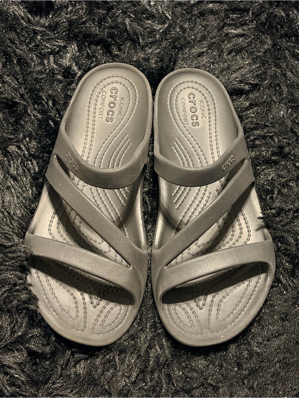 CROCS black riple-Strap Slide Sandals - Picture 1 of 4